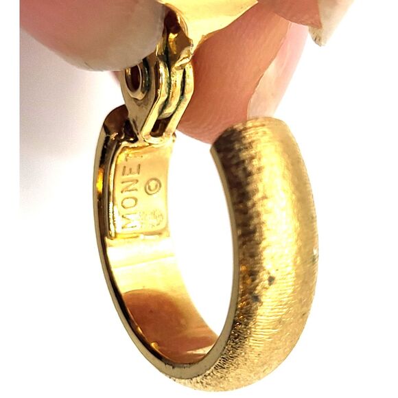 Classic MONET Clip On Hoop Earrings Small .75" Brushed Gold Tone - Picture 1 of 5
